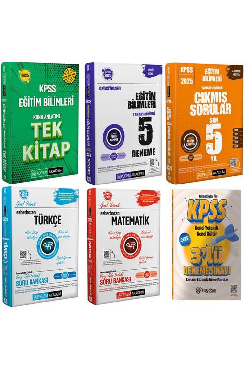 Pegem Akademi Yayıncılık 2025 KPSS Eğitim Konu Anlatım-Çıkmış Sorular-5Deneme-GYGK Türkçe-Matematik Soru Bankası-3Deneme