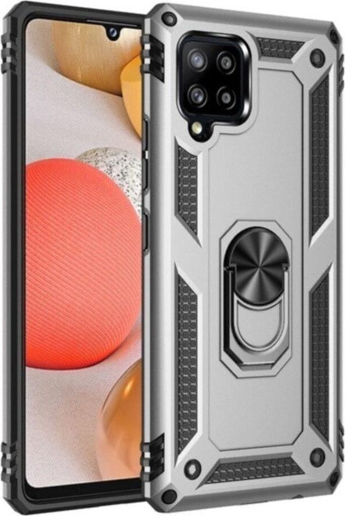 Samsung Galaxy M12 Kapak Military Yüzüklü Stantlı Panzer Tank Kılıf - Gri