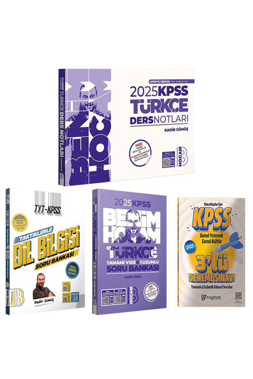 Benim Hocam Yayınları 2025 KPSS Türkçe Video Ders Notları-Çözümlü Soru Bankası-Taktiklerle Dil Bilgisi-GYGK 3Deneme Hed.