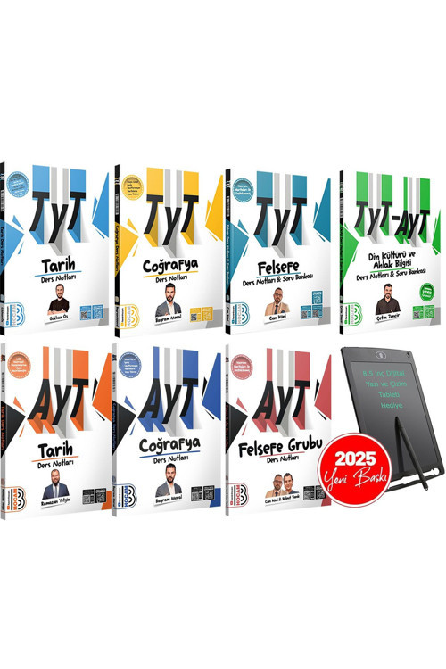 Benim Hocam Yayınları 2025 TYT-AYT Tarih-Coğrafya-Felsefe-Din Ders Notları-8.5 inç Pilli-Dijital Yazı Çizim Tableti Hed.