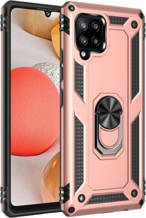 Samsung Galaxy M12 Kapak Military Yüzüklü Stantlı Panzer Tank Kılıf - Rose Gold