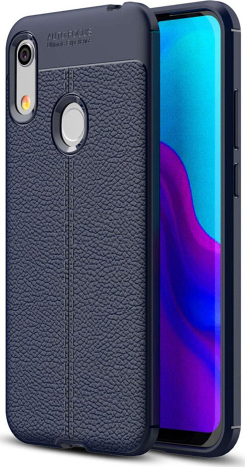 Huawei Honor 8A Kılıf Darbe Korumalı Deri Görünümlü Silikon Arka Kapak - Lacivert