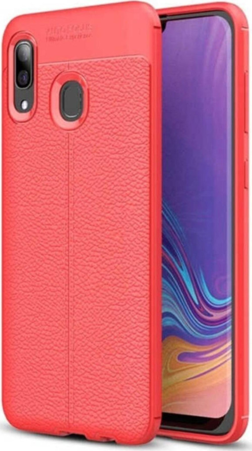 Huawei Honor 8C Kılıf Darbe Korumalı Deri Görünümlü Silikon Arka Kapak - Kırmızı