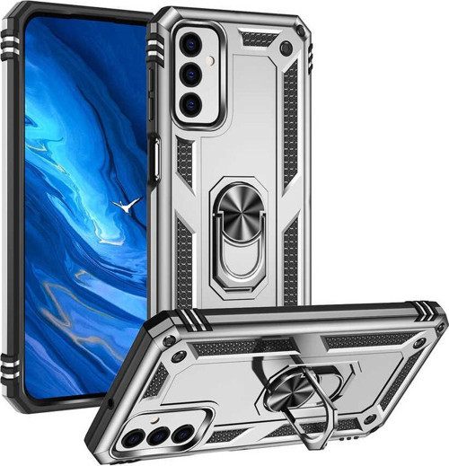 Samsung Galaxy M13 Kapak Military Yüzüklü Stantlı Panzer Tank Kılıf - Gri