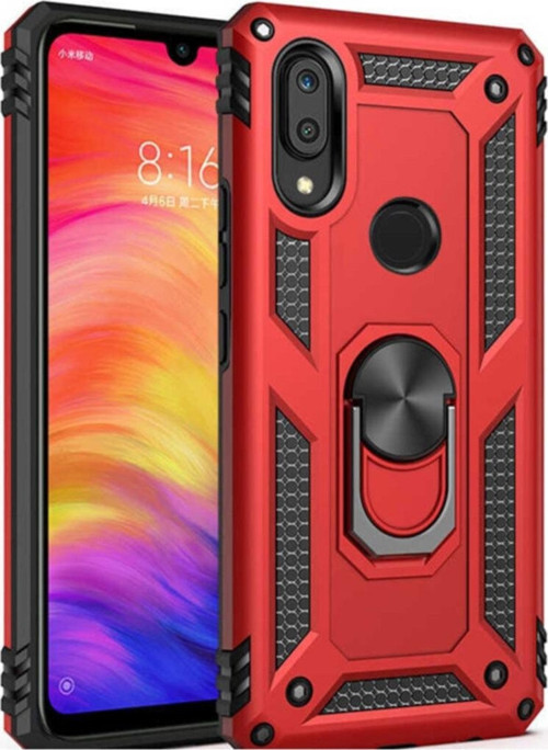 Samsung Galaxy M20 Kapak Military Yüzüklü Stantlı Panzer Tank Kılıf - Kırmızı