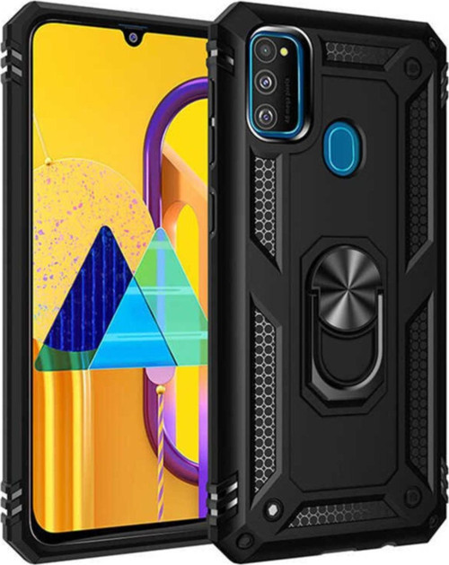 Samsung Galaxy M30s Kapak Military Yüzüklü Stantlı Panzer Tank Kılıf - Siyah