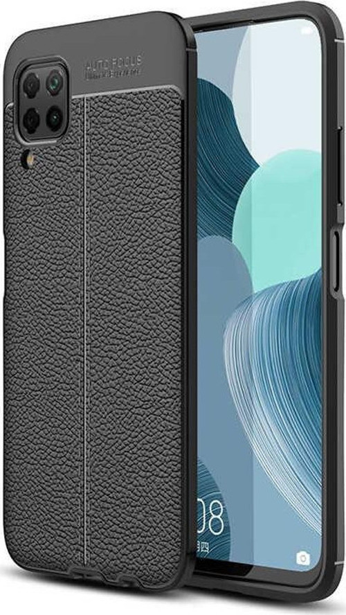 Huawei P40 Lite Kılıf Darbe Korumalı Deri Görünümlü Silikon Arka Kapak - Siyah