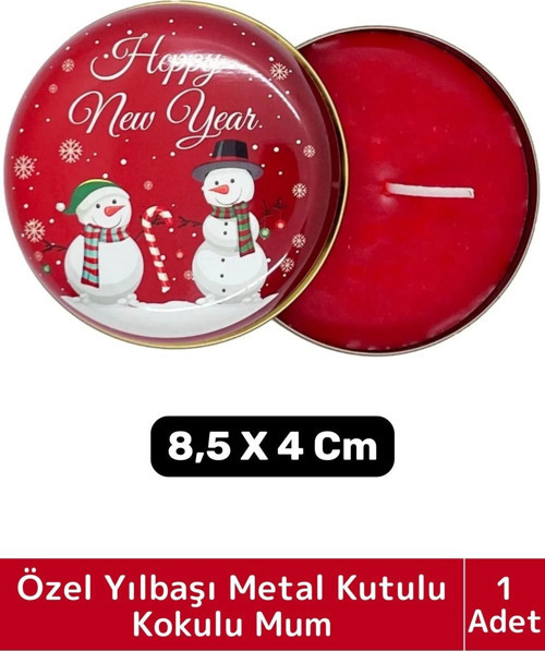 Luxery Yeni Yıl Parti New Year Yılbaşı Özel Metal Kutulu 8,5X4Cm Aromalı Kokulu Dekoratif Mum 1 Adet