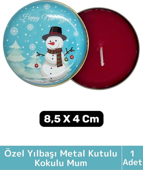 Luxery Yeni Yıl Parti New Year Yılbaşı Özel Metal Kutulu 8,5X4Cm Aromalı Kokulu Dekoratif Mum 1 Adet