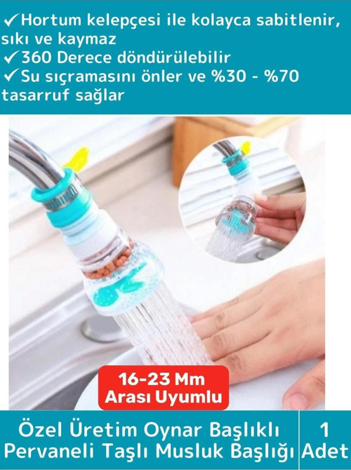 Özel Üretim 360 Derece Dönebilen Su Tasarruflu Oynar Başlıklı Pervaneli Taşlı Musluk Başlığı 1 Adet