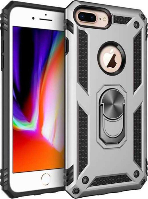 Apple iPhone 7 Plus Kapak Military Yüzüklü Stantlı Panzer Tank Kılıf - Gri
