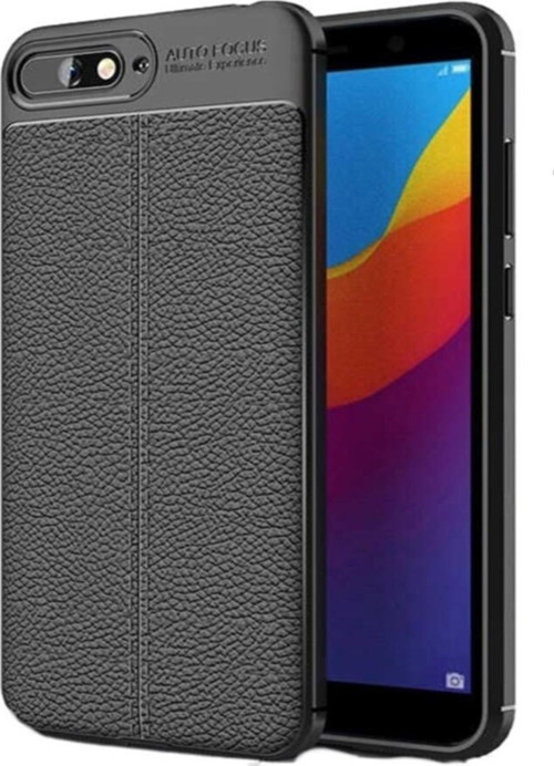 Huawei Y6 2018 Kılıf Darbe Korumalı Deri Görünümlü Silikon Arka Kapak - Siyah