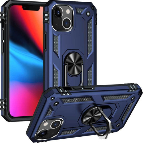 Apple iPhone 13 Mini Kapak Military Yüzüklü Stantlı Panzer Tank Kılıf - Lacivert