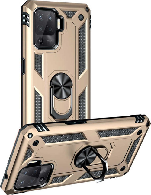 Oppo Reno 5 Lite Kapak Military Yüzüklü Stantlı Panzer Tank Kılıf - Gold