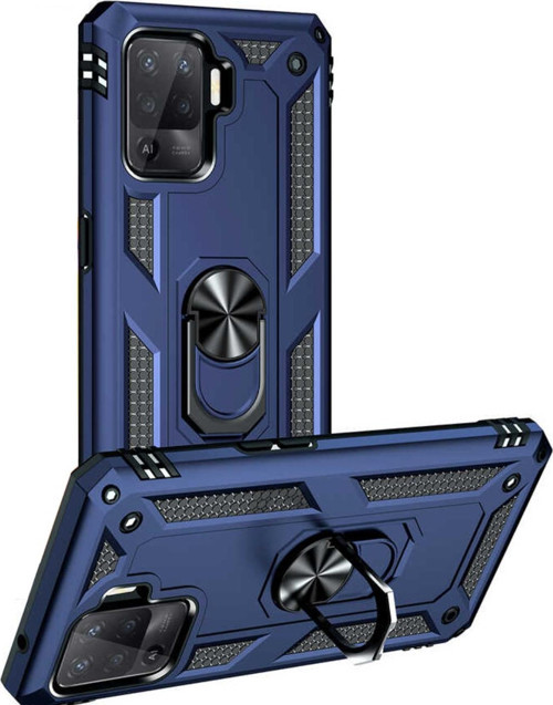 Oppo Reno 5 Lite Kapak Military Yüzüklü Stantlı Panzer Tank Kılıf - Lacivert