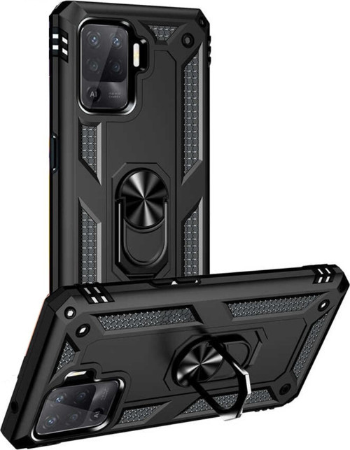 Oppo Reno 5 Lite Kapak Military Yüzüklü Stantlı Panzer Tank Kılıf - Siyah