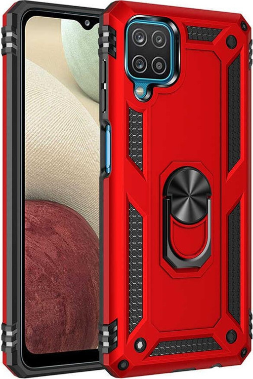 Samsung Galaxy M32 Kapak Military Yüzüklü Stantlı Panzer Tank Kılıf - Kırmızı