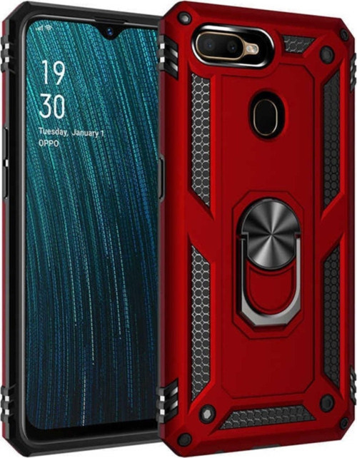 Oppo A12 Kapak Military Yüzüklü Stantlı Panzer Tank Kılıf - Kırmızı
