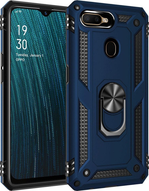 Oppo A12 Kapak Military Yüzüklü Stantlı Panzer Tank Kılıf - Lacivert