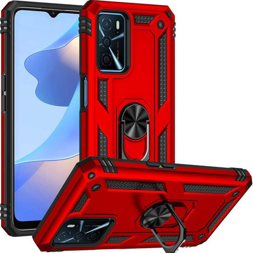 Oppo A16 Kapak Military Yüzüklü Stantlı Panzer Tank Kılıf - Kırmızı