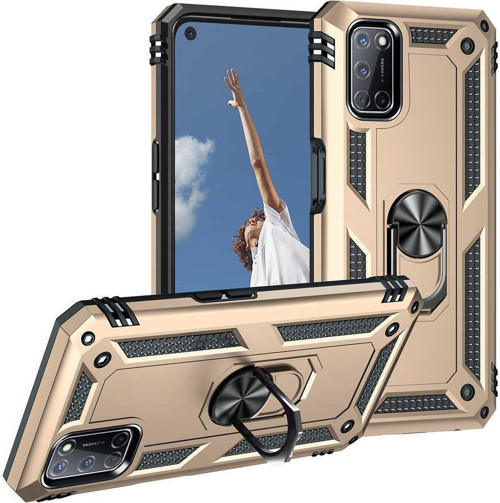 Oppo A52 Kapak Military Yüzüklü Stantlı Panzer Tank Kılıf - Gold