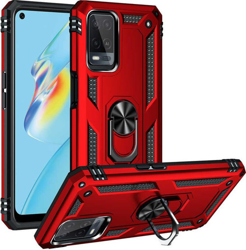 Oppo A54 Kapak Military Yüzüklü Stantlı Panzer Tank Kılıf - Kırmızı