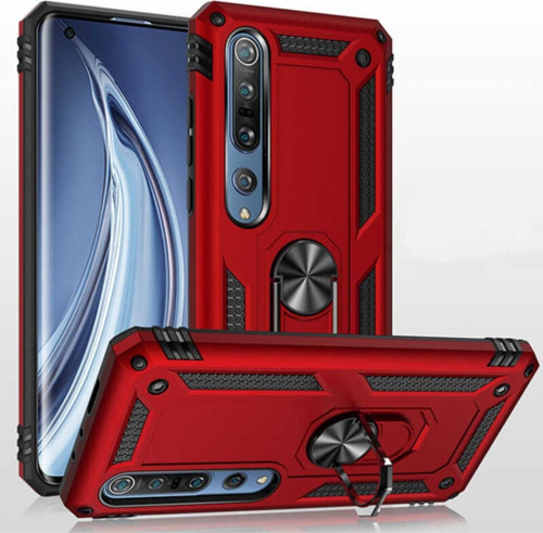 Xiaomi Mi Note 10 Lite Kapak Military Yüzüklü Stantlı Panzer Tank Kılıf - Kırmızı