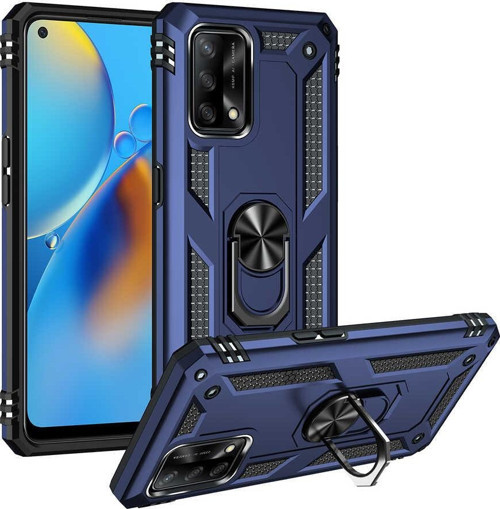 Oppo A74 Kapak Military Yüzüklü Stantlı Panzer Tank Kılıf - Lacivert