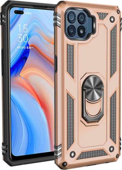 Oppo Reno 4 Lite Kapak Military Yüzüklü Stantlı Panzer Tank Kılıf - Gold