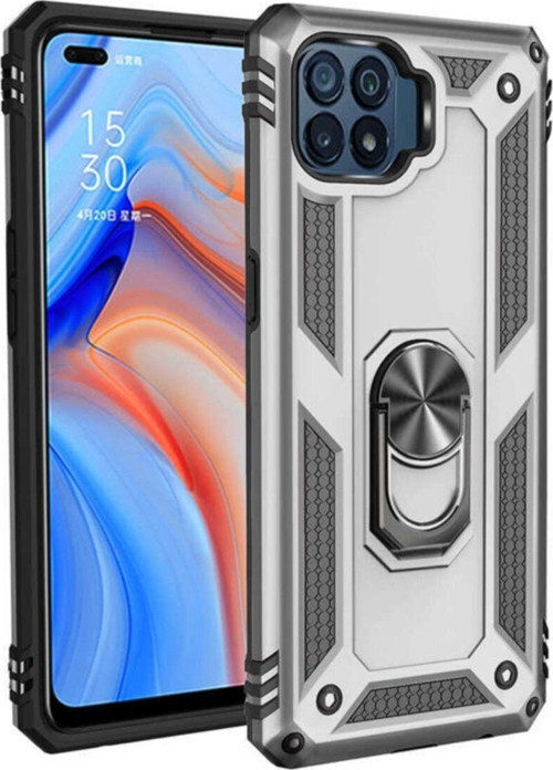 Oppo Reno 4 Lite Kapak Military Yüzüklü Stantlı Panzer Tank Kılıf - Gri
