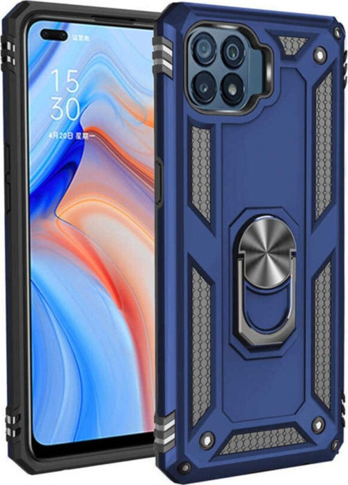 Oppo Reno 4 Lite Kapak Military Yüzüklü Stantlı Panzer Tank Kılıf - Lacivert