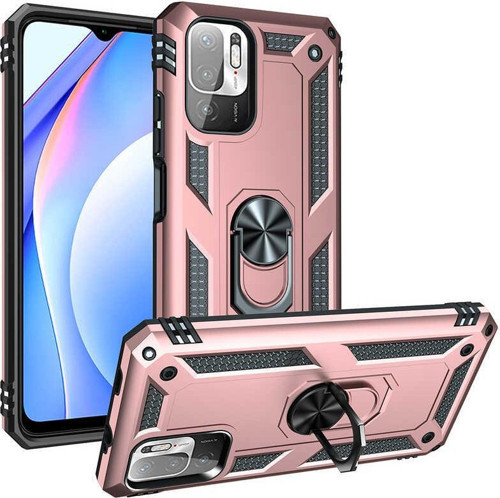 Xiaomi Poco M3 Pro Kapak Military Yüzüklü Stantlı Panzer Tank Kılıf - Rose Gold