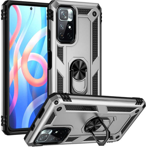 Xiaomi Poco M4 Pro Kapak Military Yüzüklü Stantlı Panzer Tank Kılıf - Gri