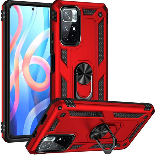 Xiaomi Poco M4 Pro Kapak Military Yüzüklü Stantlı Panzer Tank Kılıf - Kırmızı