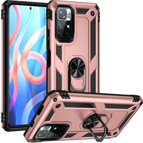 Xiaomi Poco M4 Pro Kapak Military Yüzüklü Stantlı Panzer Tank Kılıf - Rose Gold