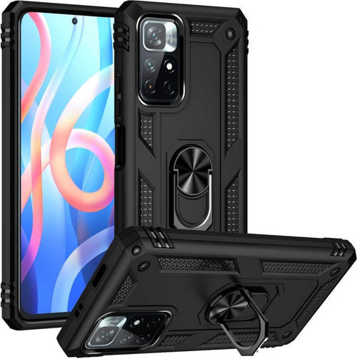 Xiaomi Poco M4 Pro Kapak Military Yüzüklü Stantlı Panzer Tank Kılıf - Siyah