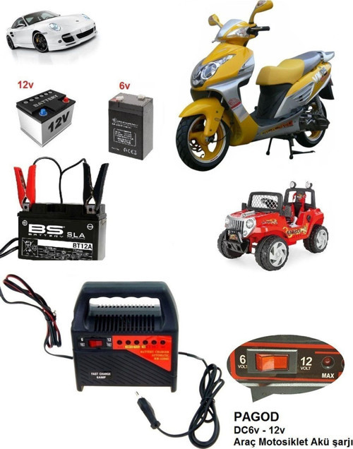 Motosiklet Araç Tekne Aküleri Pilli Çocuk Arabaları İçin Akü Şarj Cihazı 6/12 V 6 Amper Led Gösterge