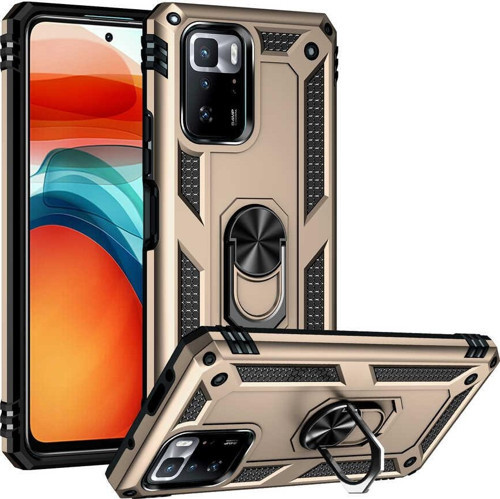 Xiaomi Poco X3 GT Kapak Military Yüzüklü Stantlı Panzer Tank Kılıf - Gold