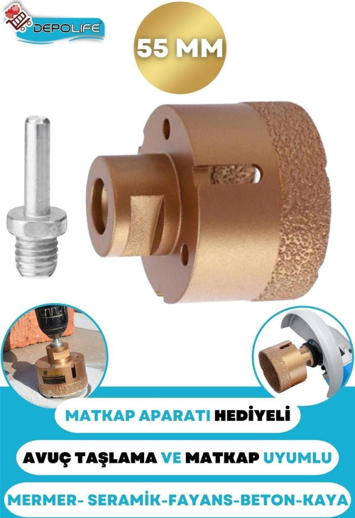 55 Mm Granit Mermer Seramik Fayans Beton Taş Delme Panç Spiral Avuç Taşlama Matkap Uyumlu M14 Aparat