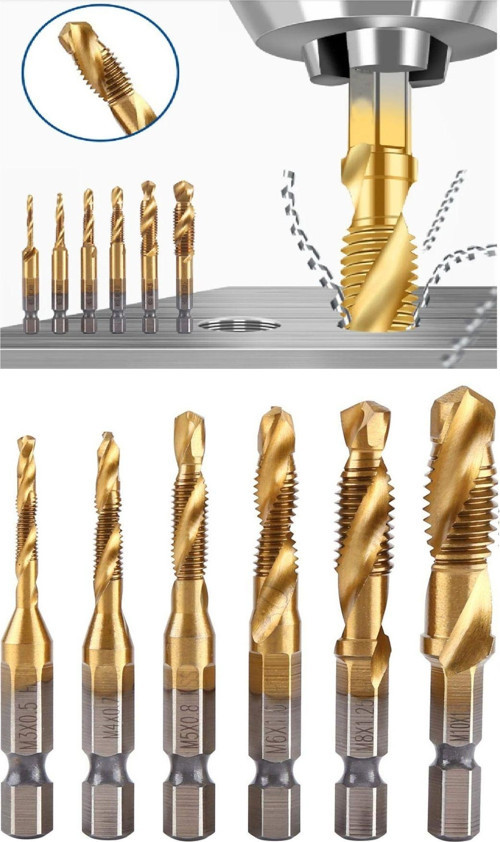 Klavuz Seti 1/4 Bıts Kendinden Matkap Uçlu M3 M4 M5 M6 M8 M10 Titanyum Ahşap Metal Matkap Uçlu