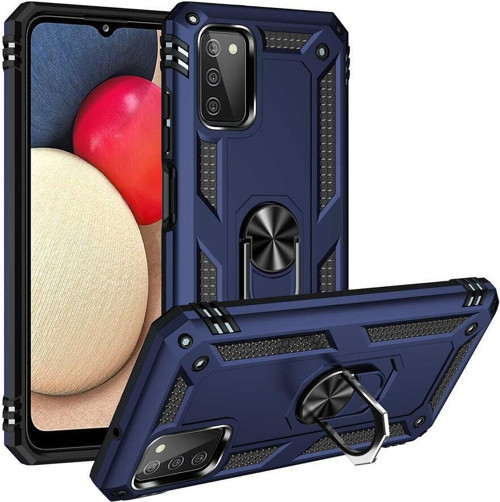 Samsung Galaxy A03s Kapak Military Yüzüklü Stantlı Panzer Tank Kılıf - Lacivert