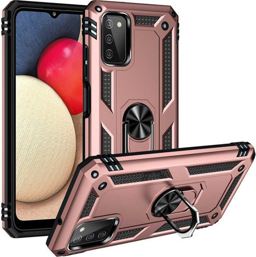 Samsung Galaxy A03s Kapak Military Yüzüklü Stantlı Panzer Tank Kılıf - Rose Gold