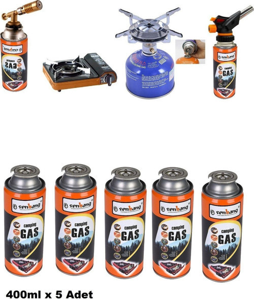 Kamp Ocağı Yedek Tüp Gazı Pürmüz Torc Kafası İçin 5 Adet Kamp Gaz Tüpü Çakmak Gazı (400Ml)