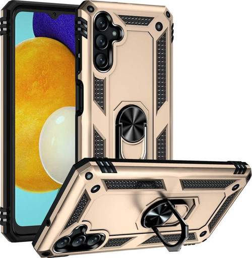 Samsung Galaxy A04S Kapak Military Yüzüklü Stantlı Panzer Tank Kılıf - Gold
