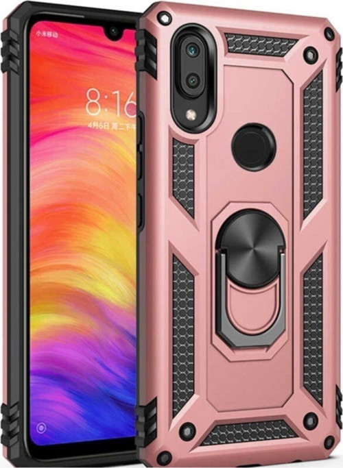 Samsung Galaxy A10s Kapak Military Yüzüklü Stantlı Panzer Tank Kılıf - Rose Gold
