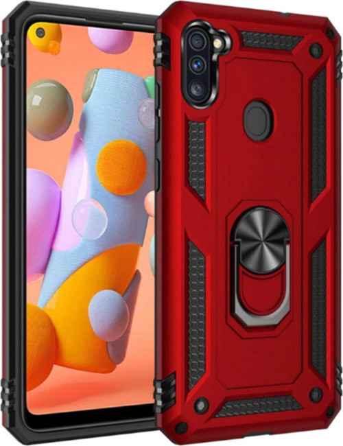 Samsung Galaxy A11 Kapak Military Yüzüklü Stantlı Panzer Tank Kılıf - Kırmızı
