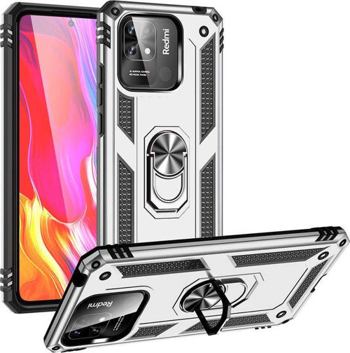 Xiaomi Redmi 10C Kapak Military Yüzüklü Stantlı Panzer Tank Kılıf - Gri