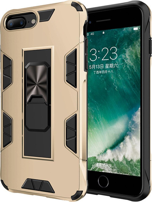 Apple iPhone 8 Plus Kapak Standlı Mıknatıslı Tank Kılıf - Gold