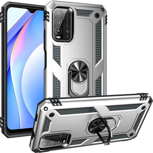 Xiaomi Redmi 9T Kapak Military Yüzüklü Stantlı Panzer Tank Kılıf - Gri