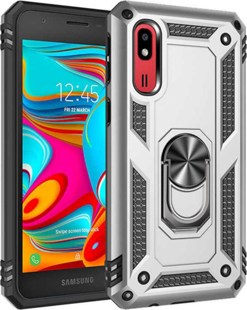 Samsung Galaxy A2 Core Kapak Military Yüzüklü Stantlı Panzer Tank Kılıf - Gri